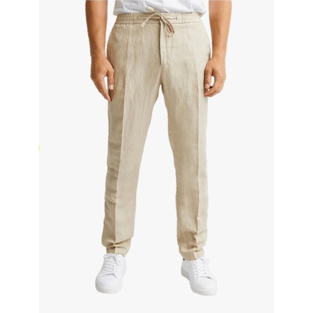 J. Lindeberg Men's Sasha Drape Linen Pants Safari Beige Size 30/31 US 48 EU NWT